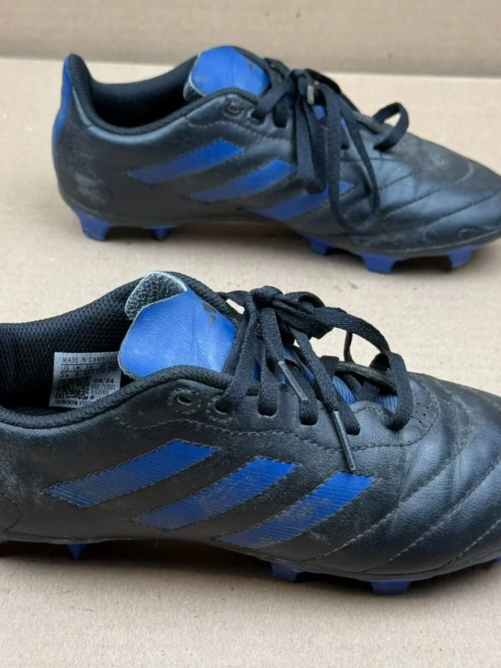 Adidas Soccer Cleats Youth Size 3.5 Black Blue Firm Ground Needs Cleaning